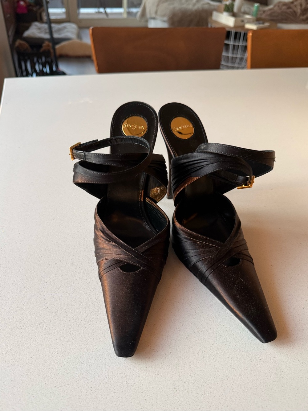 Saint Laurent black satin heel